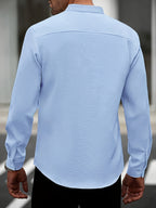 Cross-Border Men'S Casual Mandarin Collar Long Sleeve Shirt - Sky Blue