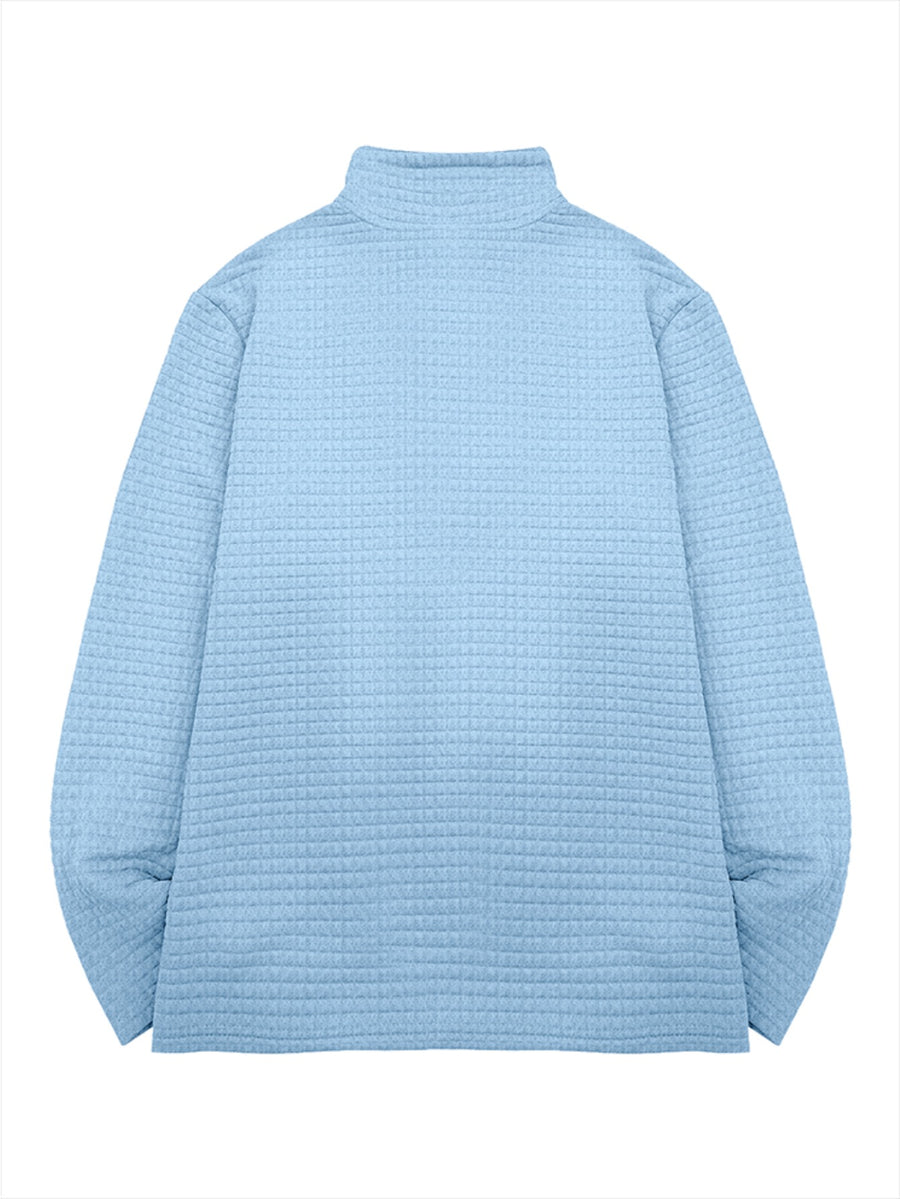 HOONIGAN Men's Printed Half-Zip Fashion Waffle Knit Texture Autumn/Winter Simple Casual Versatile Sporty POLO Shirt Sweatshirt, New Autumn/Winter Long-Sleeve Lapel Top, Comfortable and Breathable Fabric, Valentine's Day Gift, Preferred Birthday Gift - Sky Blue