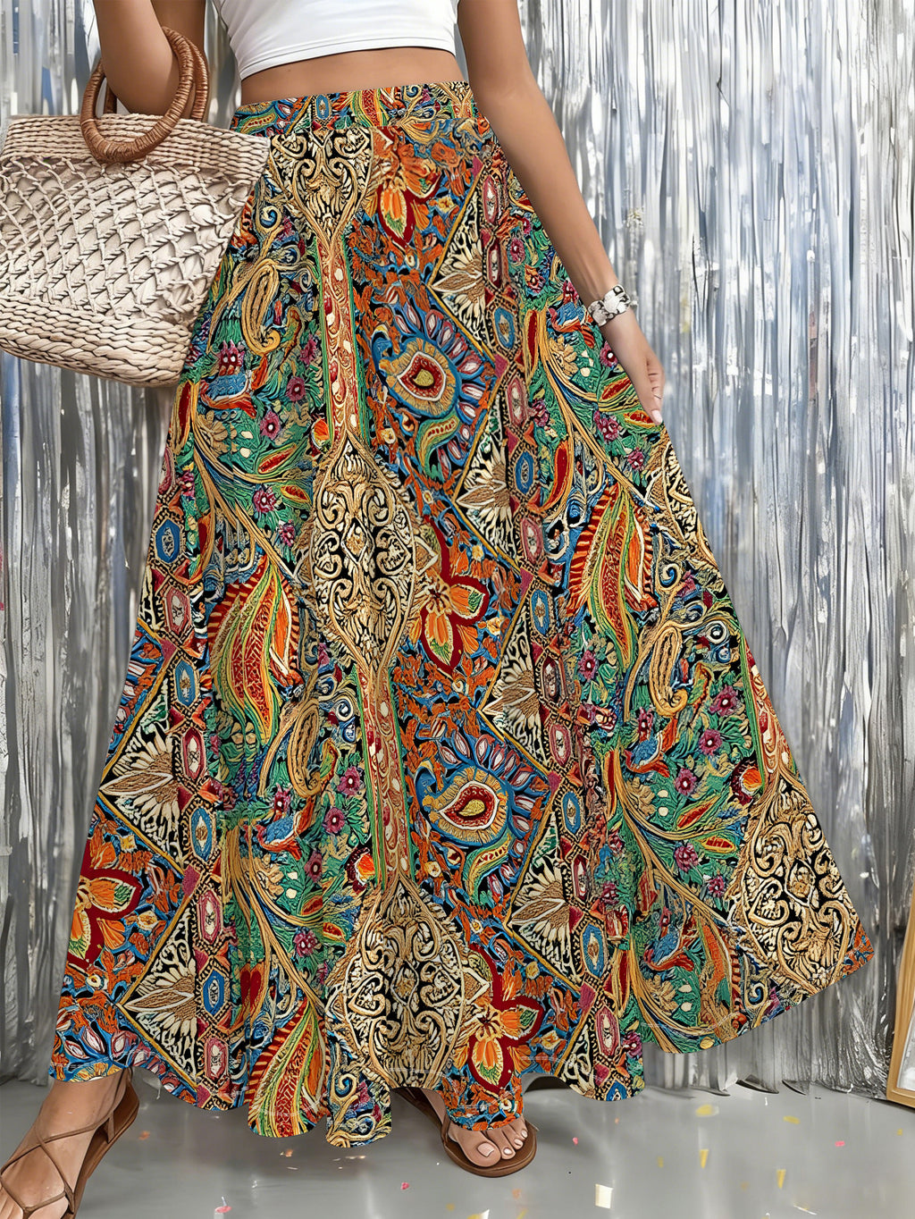 A Long, Vibrant Patterned Skirt for Women, Perfect for The Beach, Festivals, Travel, Everyday Wear, Bohemian Style, Summer Attire, And Special Events - Mixed colors