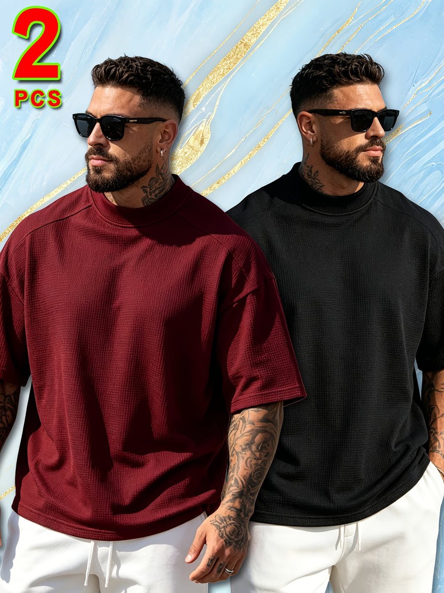 2pcs Set of Fashion Athletic Men'S Short Sleeve Shirts for Spring Summer And Summer, New Outdoor Casual Comfortable Cool Moisture-Wicking Trendy Versatile Easy Texture - Multicolor 6