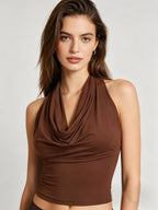 New Slim-Fit Women's Fashion Hot Sexy Halter Neck Off-the-Shoulder Reversible Trendy Bodysuit - Burgundy