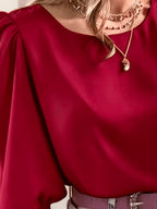 2503 Women's Casual Minimalist Solid Color Shirt Top - Deep Red