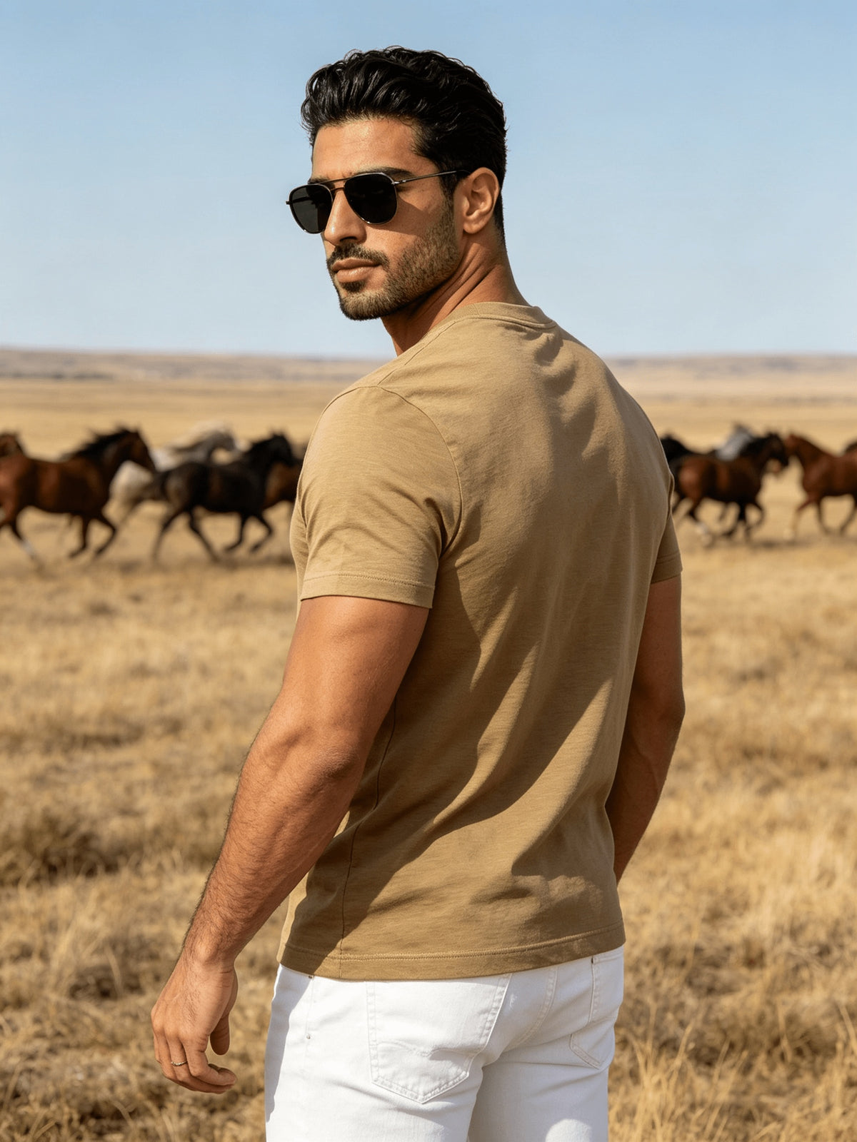 Fashion Athletic Men'S T-Shirt, Spring Summer New Style, Casual Versatile, Comfortable Breathable Lightweight, Trendy Slim Fit, Soft Skin-Friendly Fabric, Individual Premium - Khaki