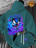 Warner Bros Official 1pc Cyber Purple-Blue Flame Background Grimace The Devil Graffiti Font Casual Hoodie - Men's Fashion Hoodie, Double-Sided Front and Back Print, Adjustable Drawstring Loose and Comfortable Sweatshirt, Suitable for Daily - Green