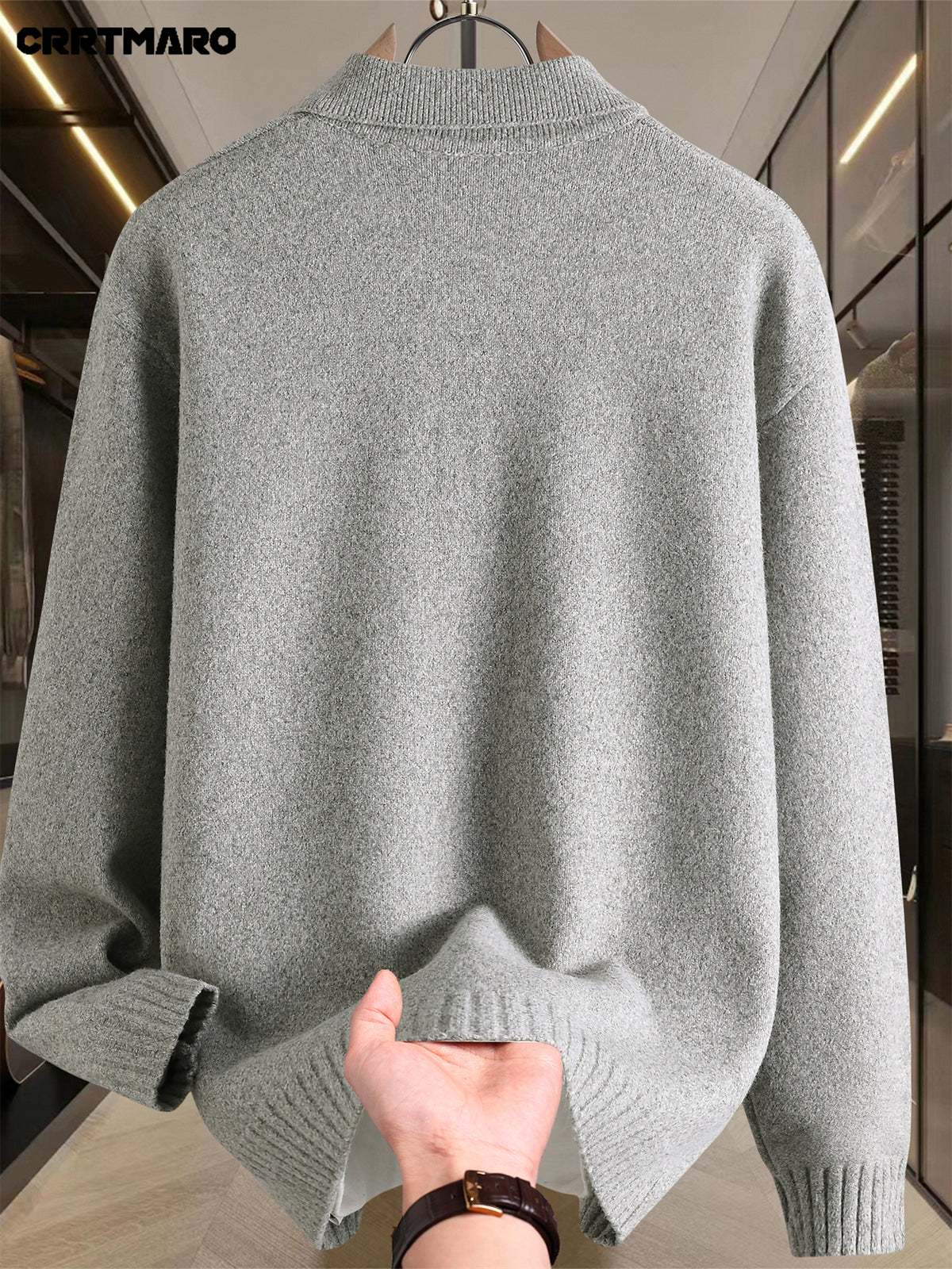 CRRTMARO Men's Warm Collar Sweater - Solid Color Regular Fit Pullover, Casual Long Sleeve Sweater Suitable for Fall Winter Warmth, Versatile for Office & Casual Attire, Hand Washable Top - Dark Gray