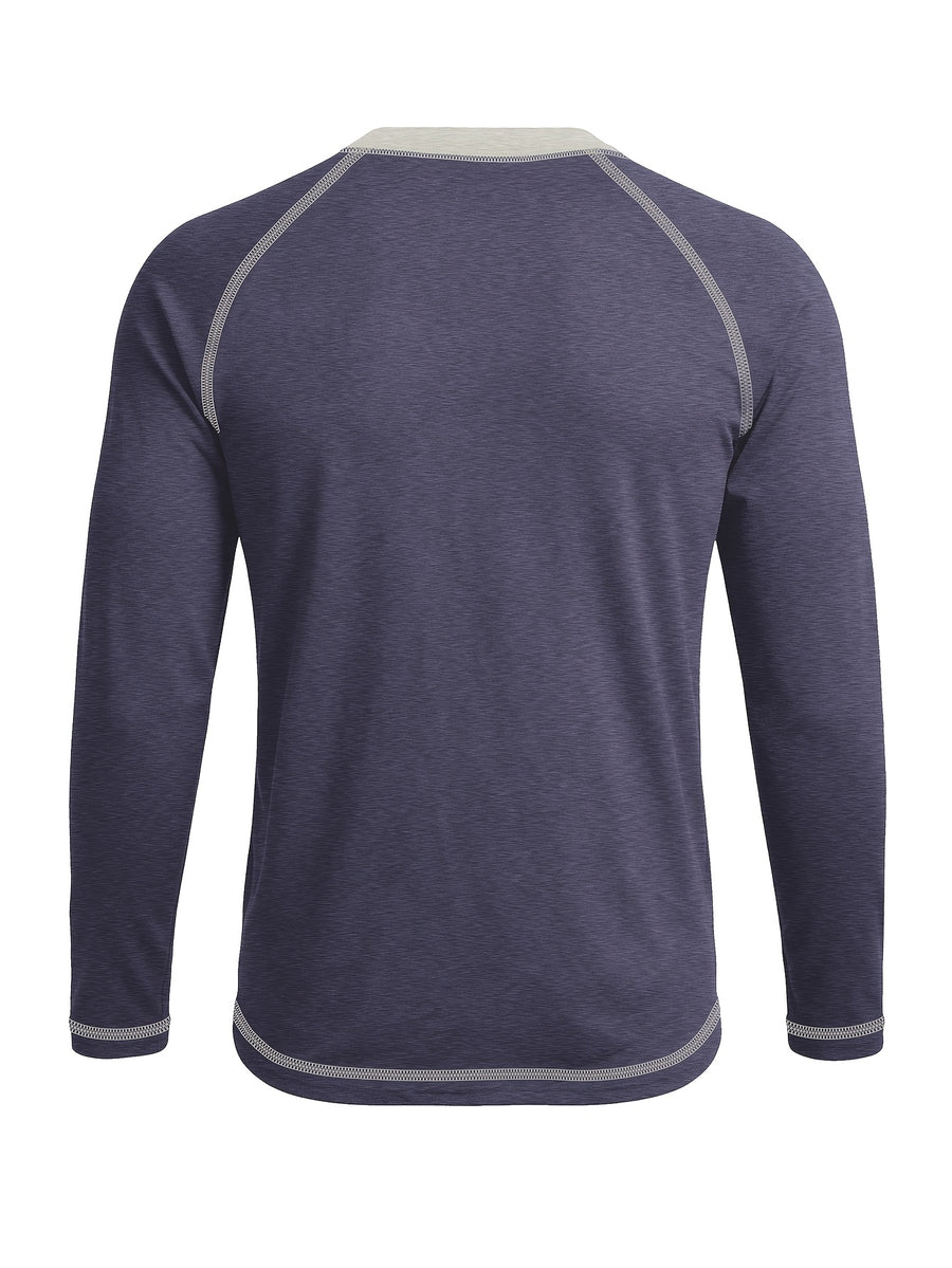 Cross-Border New Men'S Long Sleeve Round Neck T-Shirt, Outwardly Oriented Western Men'S Clothing Color-Blocked Top Base Layer - Deep Blue