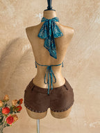 Women'S Vacation Sexy Leopard Print Scarf Vest with Bow Tie And Ruffled Trim, Suitable for Beach, Seaside, Sexy Dates, Vacation, Afternoon Tea, Wedding Season, Cruise, Road Trip, Boho Vacation, Music Festival, Hippie, Western Style - Peacock Blue
