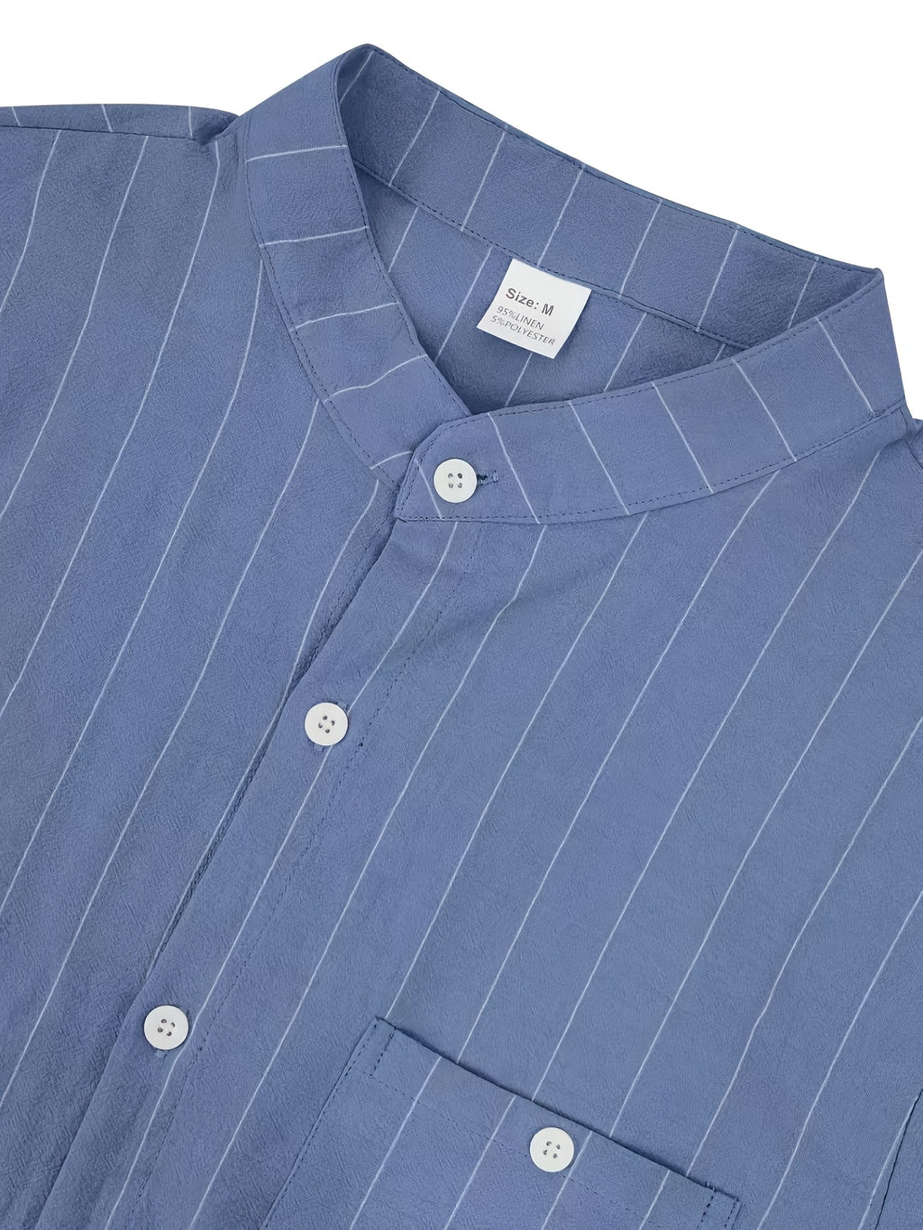 2pcs Set Stand Collar Striped Shirt; Spring/Autumn Loose Fit Casual Business Simple Versatile Top; Daily Commute Breathable 2pcs Men's Outfit - Blue+Light White