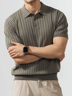 Sophisticated Casual Men'S Ice Cool Knit Polo Shirt Men'S Round Neck Bad Boy Style Short Sleeve Summer Trendy Brand POLO Shirt Lapel Top - Light Green