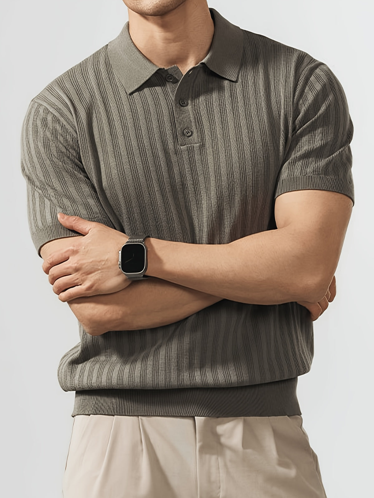 Sophisticated Casual Men'S Ice Cool Knit Polo Shirt Men'S Round Neck Bad Boy Style Short Sleeve Summer Trendy Brand POLO Shirt Lapel Top - Light Green