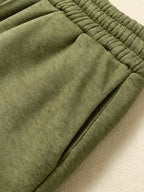 High-Waist Ankle-Cinching Sweatpants, Mountain Peak Print, Vertical Stripes on Both Sides of Legs, Elastic Cuffs Suitable for And Commuting - Military Green