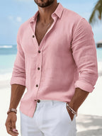 Men'S Fashion Linen Casual Shirt - Peach