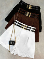 Fashionable and Elegant High-waist Suit Shorts 3pcs Set, Commuting-style and Versatile Casual Shorts Multi-piece Set, Includes Only 2 Belts - Black+white+brown