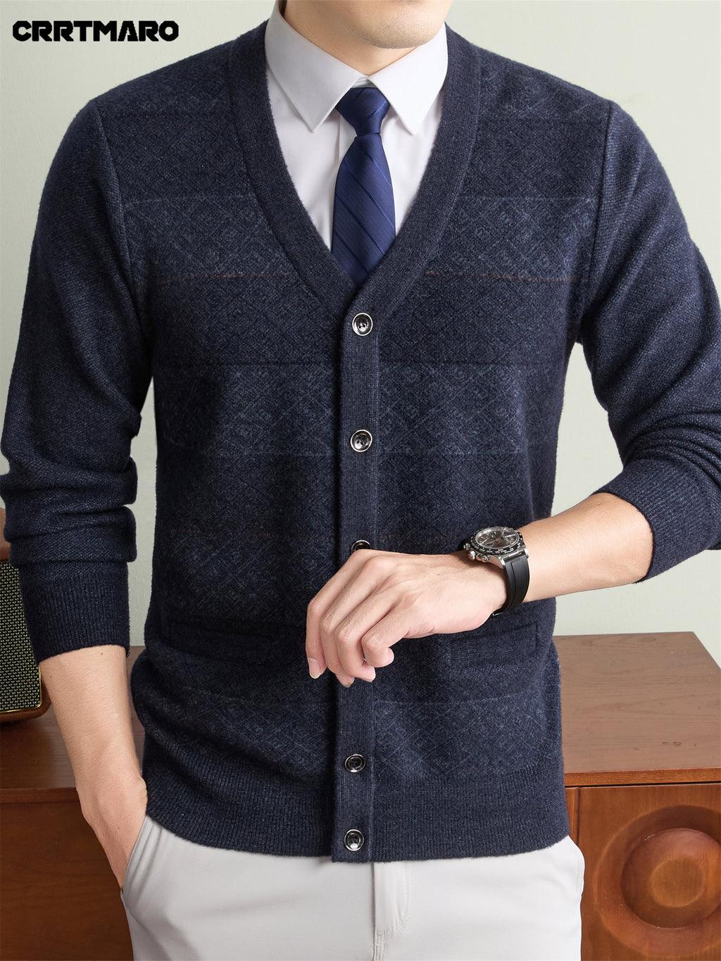 Men's Thick, V Neck Knit Cardigan, Warm Casual Layering Top for Fall and Winter - Colorful Blue