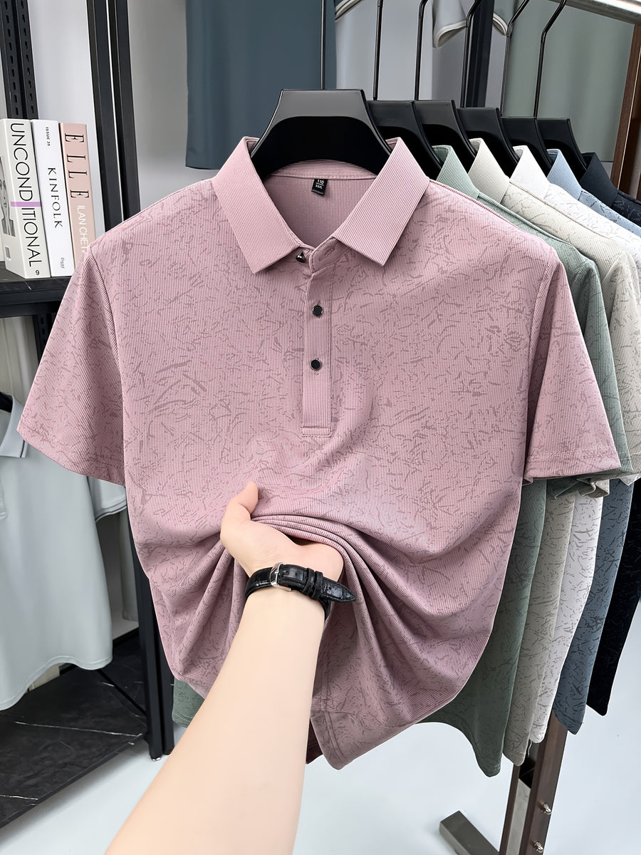 Men'S Summer Polo Shirt, Short Sleeve Button-Up Golf T-Shirt, Soft Comfortable Breathable Slim Fit Business Casual Daily Top, Men'S Short Sleeve Sweatshirt, Commute Versatile Men'S Gift - Pink