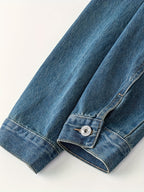 951# Washed Drop Shoulder Zipper Denim Jacket Plus Size Men's Denim Jacket - Navy Color