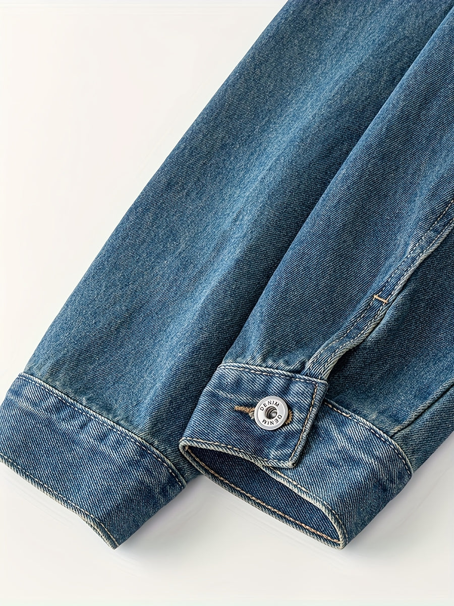 951# Washed Drop Shoulder Zipper Denim Jacket Plus Size Men's Denim Jacket - Navy Color