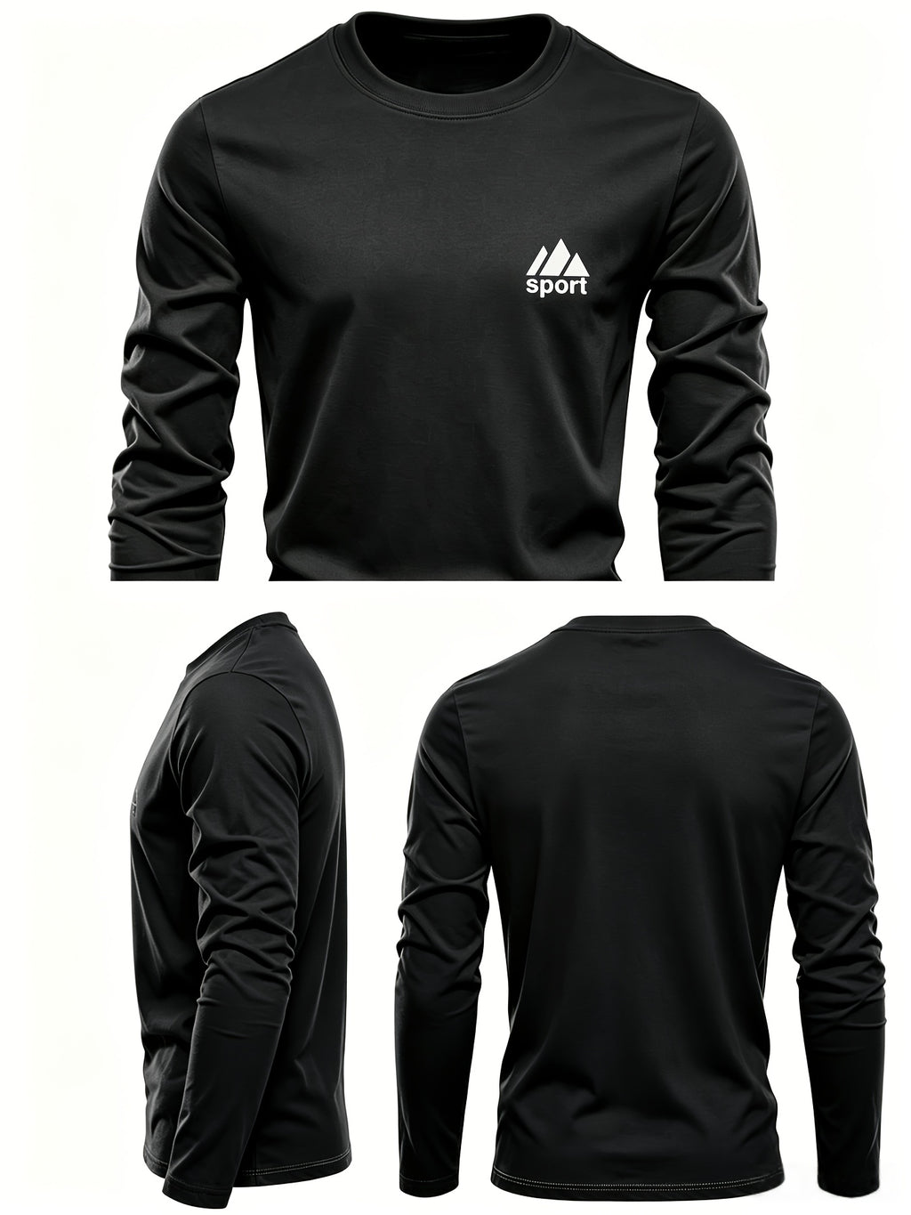 Men'S Spring And Autumn Thin Knitted Classic Solid Color Long-Sleeve T-Shirt 1pc, Casual Sports All-Match Inner Wear Men'S Long-Sleeve Tops - Black