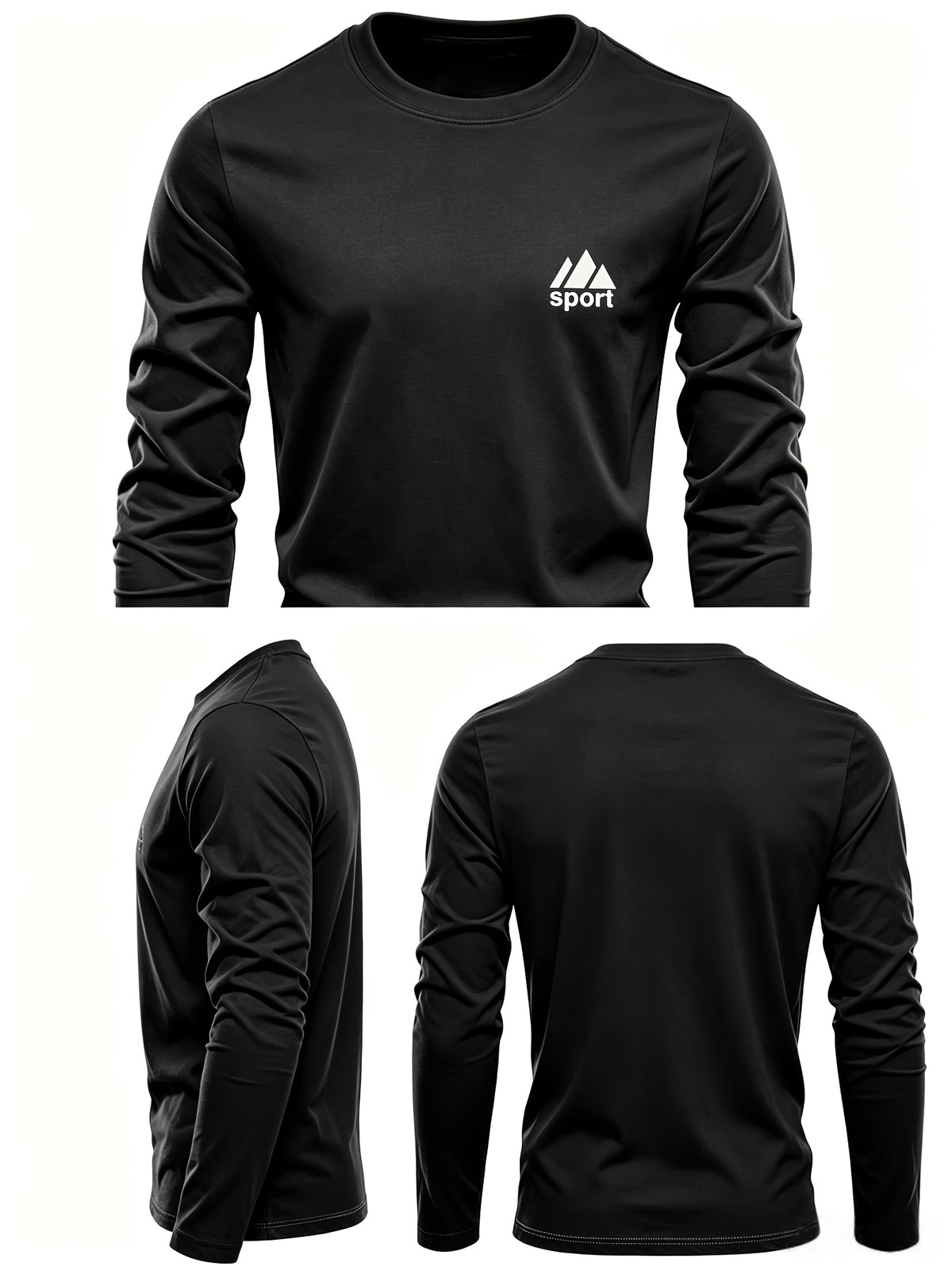 Men'S Spring And Autumn Thin Knitted Classic Solid Color Long-Sleeve T-Shirt 1pc, Casual Sports All-Match Inner Wear Men'S Long-Sleeve Tops - Black