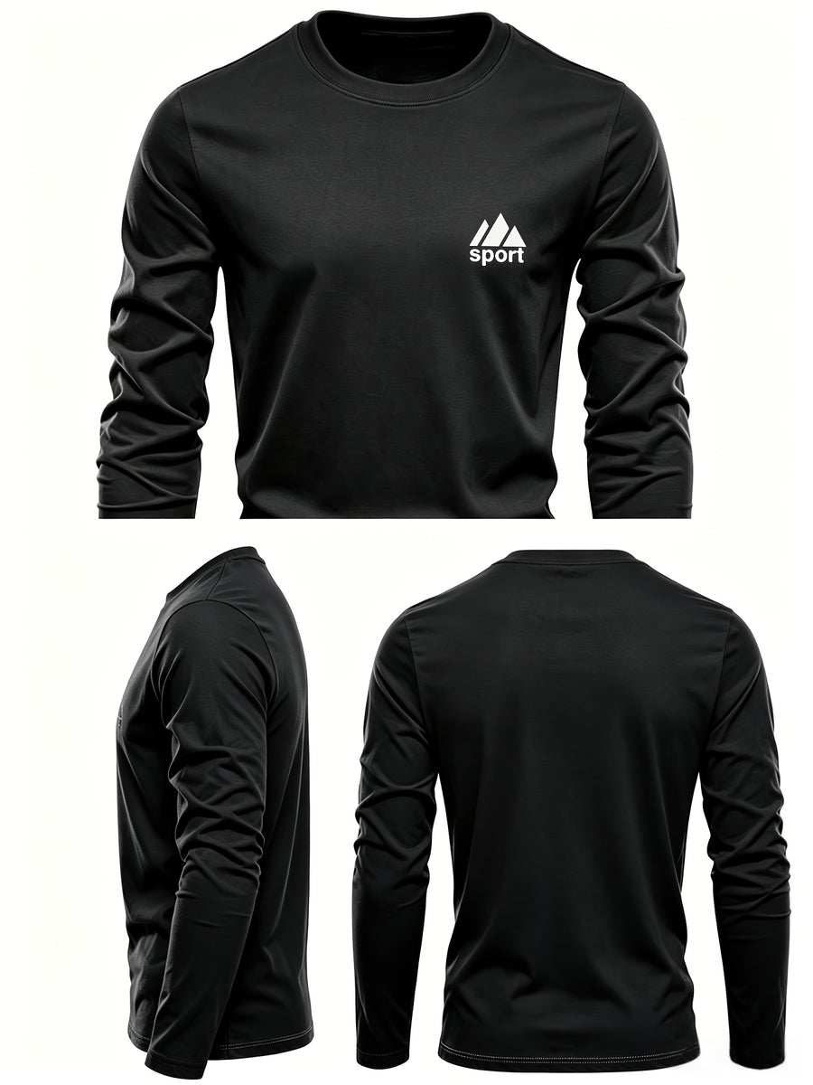 Men'S Spring And Autumn Thin Knitted Classic Solid Color Long-Sleeve T-Shirt 1pc, Casual Sports All-Match Inner Wear Men'S Long-Sleeve Tops - Black
