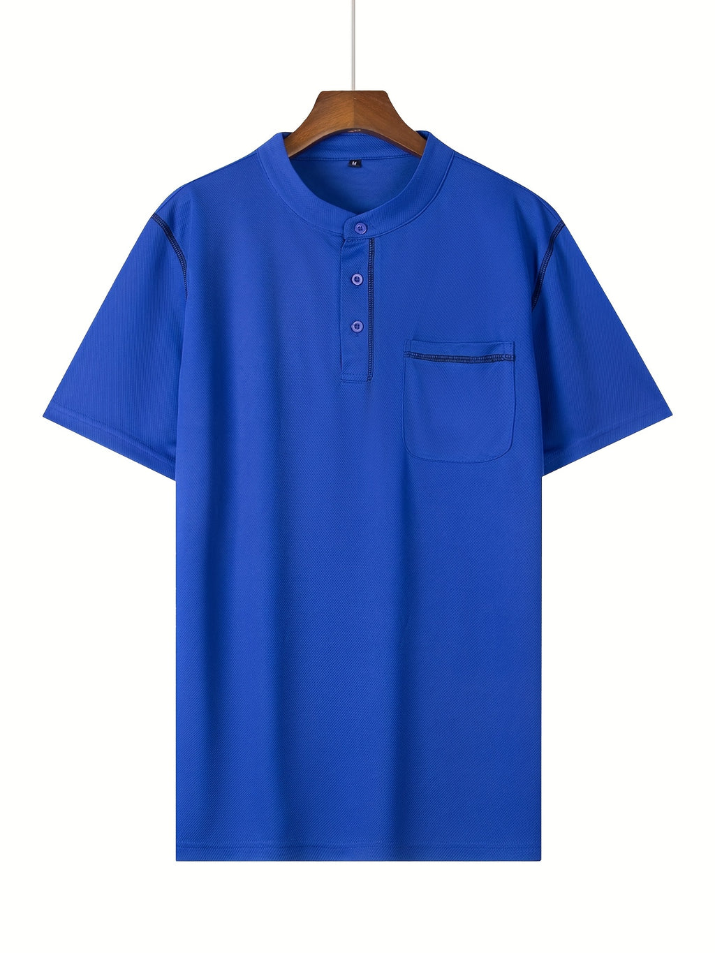 2025 Summer New Arrival Men's Color-Block Striped Short-Sleeve Henley Shirt, Cool and Breathable - Blue