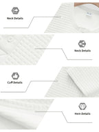 Men's Autumn Two-pc Waffle Knit Henley Long-Sleeve Sweater, Soft Three-Dimensional Checkered Textured Fabric, Three-Button Placket for Adjustable Collar, Simple Casual Commuter Style, Can Be Worn Alone or as a Layering Piece, Suitable for Daily - White Army