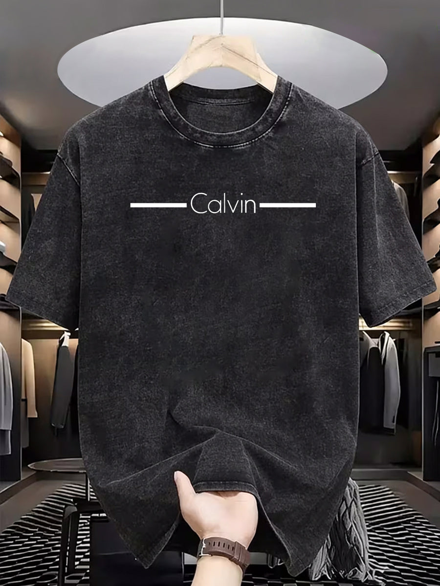 Men's New Arrival Washed Casual Art Letter Print T-Shirt - Geometric Pattern  Washed Vintage Short Sleeve Round Neck T-Shirt, Suitable for Everyday Versatile  Style, Men's Wear - Black