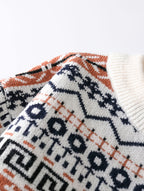 Autumn/Winter Men's Vintage Jacquard Knit Sweater with Ethnic Style Geometric Rhombus Pattern, Crew Neck Pullover, Casual and Trendy Regular Fit for Daily Outerwear or Base Layer - Off-white