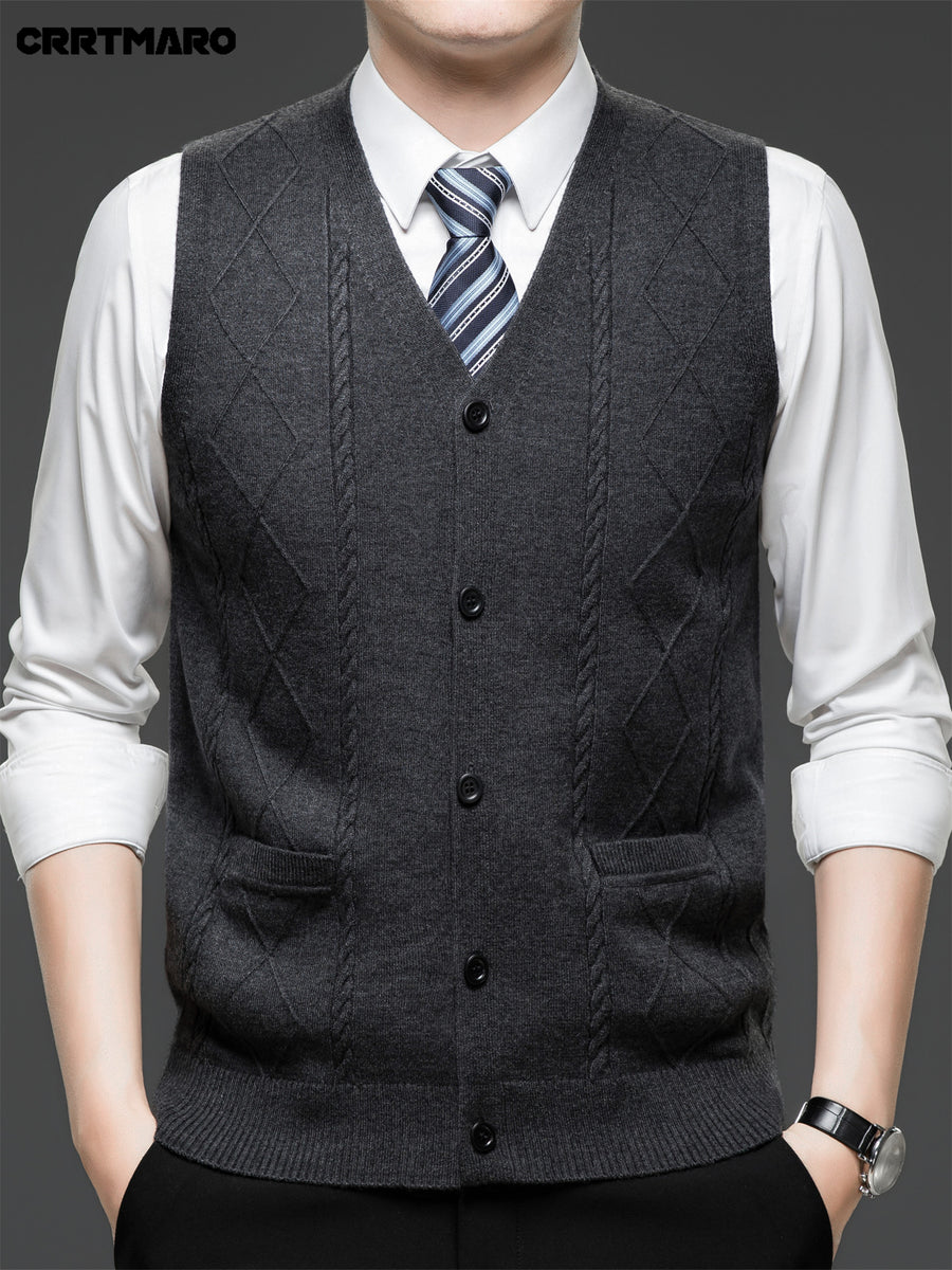 Men's Jacquard, Solid Color Knit Cardigan, Warm Casual Layering Top for Fall and Winter - Dark Gray