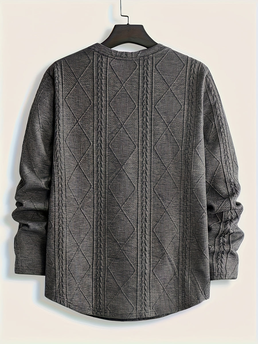 Men's Round Neck Casual Long Sleeve Top - Dark Gray