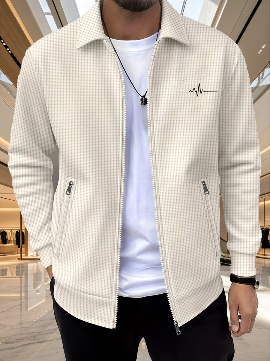 Men'S Casual Lightweight Outdoor Sports Coat, Stylish Lapel Waffle Check Print Jacket - Khaki
