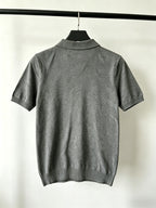 Men's Thin Knit Short-Sleeve Polo Shirt with Simple Line Hummingbird Embroidery and Lapel Collar, Casual Top - Grey