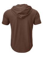 European and American Cross-Border Hooded Casual Sweatshirt for Men, Solid Color Hoodie Top, Men's Sportswear, Fitness Men's Short-Sleeve T-Shirt - Brown
