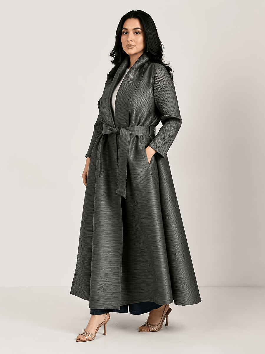 Middle Eastern Women's Clothing: Three-Yard Pleat Muslim Robe, Solid Color Cardigan Outerwear Cape - Grey