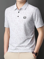 [Saa Xing OBM] 1pc Spring/Autumn New Men'S Polo Shirt, Old Money Style Textured Contrast Print Half-Button Collar Short Sleeve T-Shirt, Fashionable And Versatile Pullover Base Layer Top, Suitable for Spring, Summer, Autumn Wear, Fits Daily Casual - White