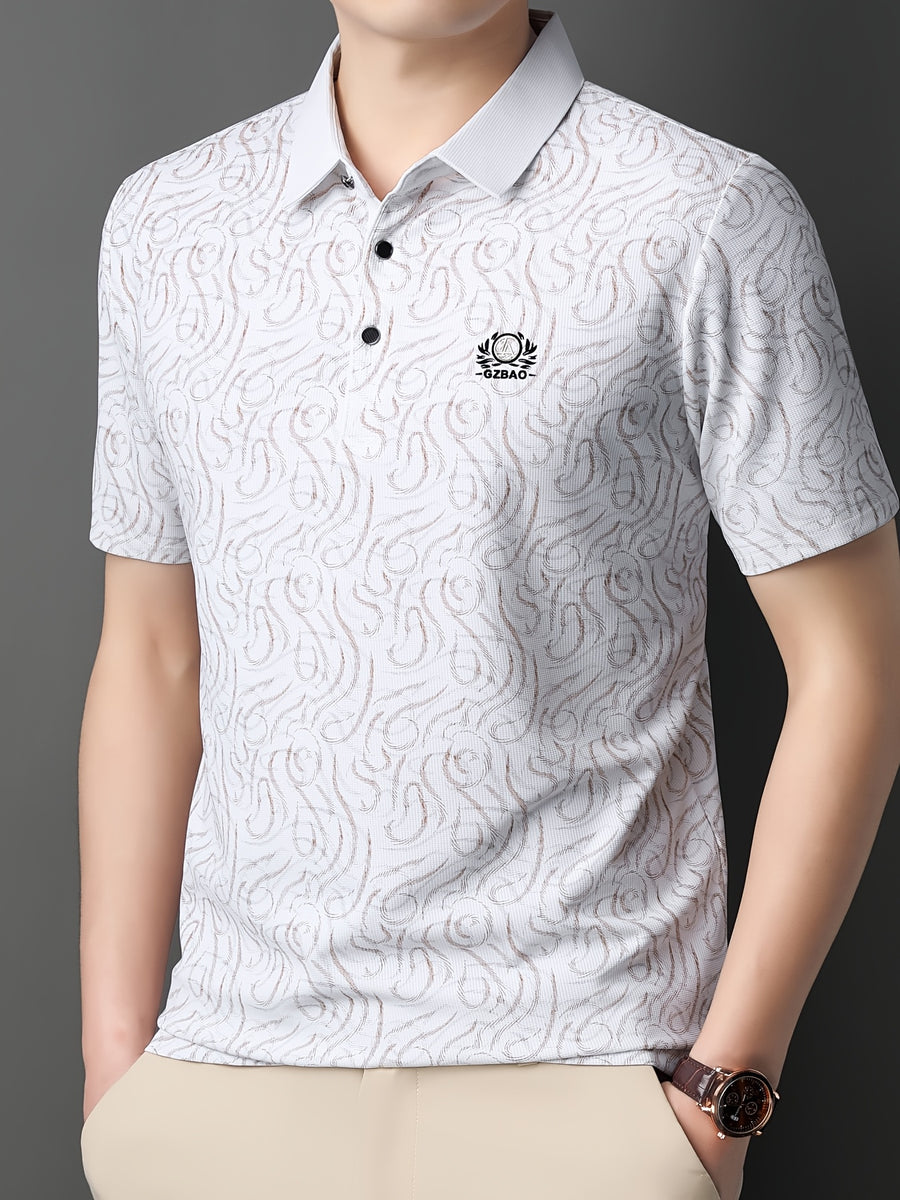 [Saa Xing OBM] 1pc Spring/Autumn New Men'S Polo Shirt, Old Money Style Textured Contrast Print Half-Button Collar Short Sleeve T-Shirt, Fashionable And Versatile Pullover Base Layer Top, Suitable for Spring, Summer, Autumn Wear, Fits Daily Casual - White