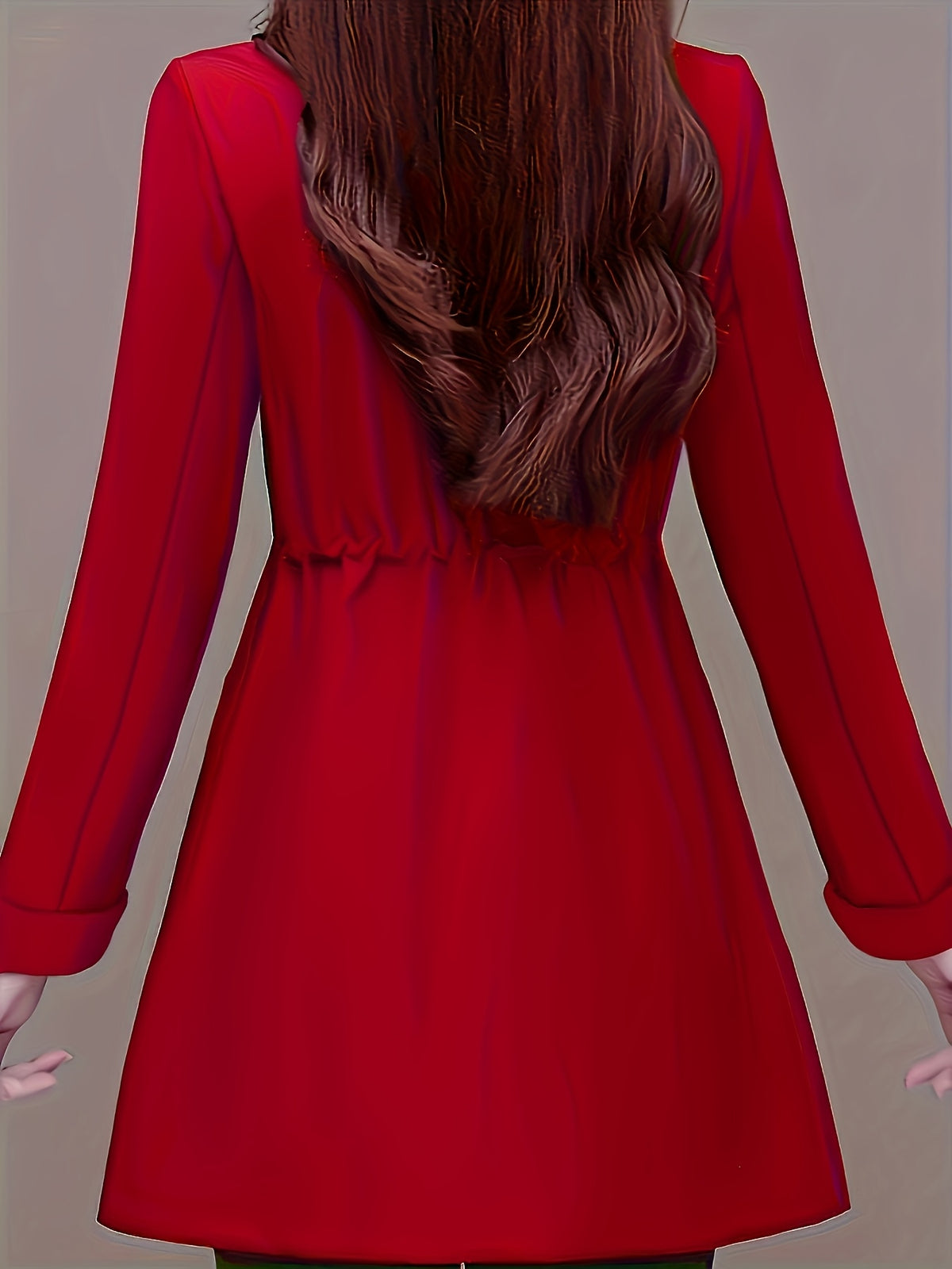 Spring And Autumn Fashion Long Slim Long-Sleeved Shirt Coat - Red