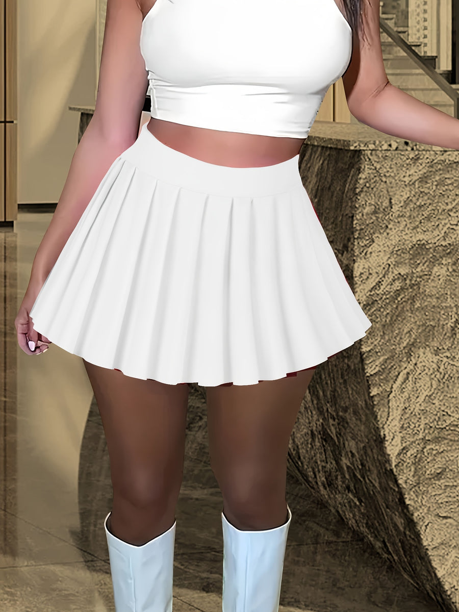Solid Color Versatile High-Waist Pleated Mini Skirt - Flattering And Stylish for Women - White