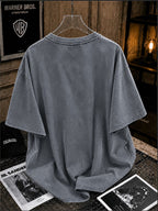 Deathly Hallows Print, Dark Magic Logo Pattern, Using American Retro Distressed Washed Style T-Shirt for Men, Loose Fit Men'S Top, Trendy Design with Half Sleeves, Suitable for Daily Commuting, Parties, Holiday Dates, V-Neck - Grey