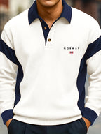 Pearson OBM Spring/Autumn Men's New Chic Color-Block Printed Lapel Polo Shirt, Versatile and Stylish, Suitable for Daily Casual Wear and Various Outdoor Occasions - White-NO