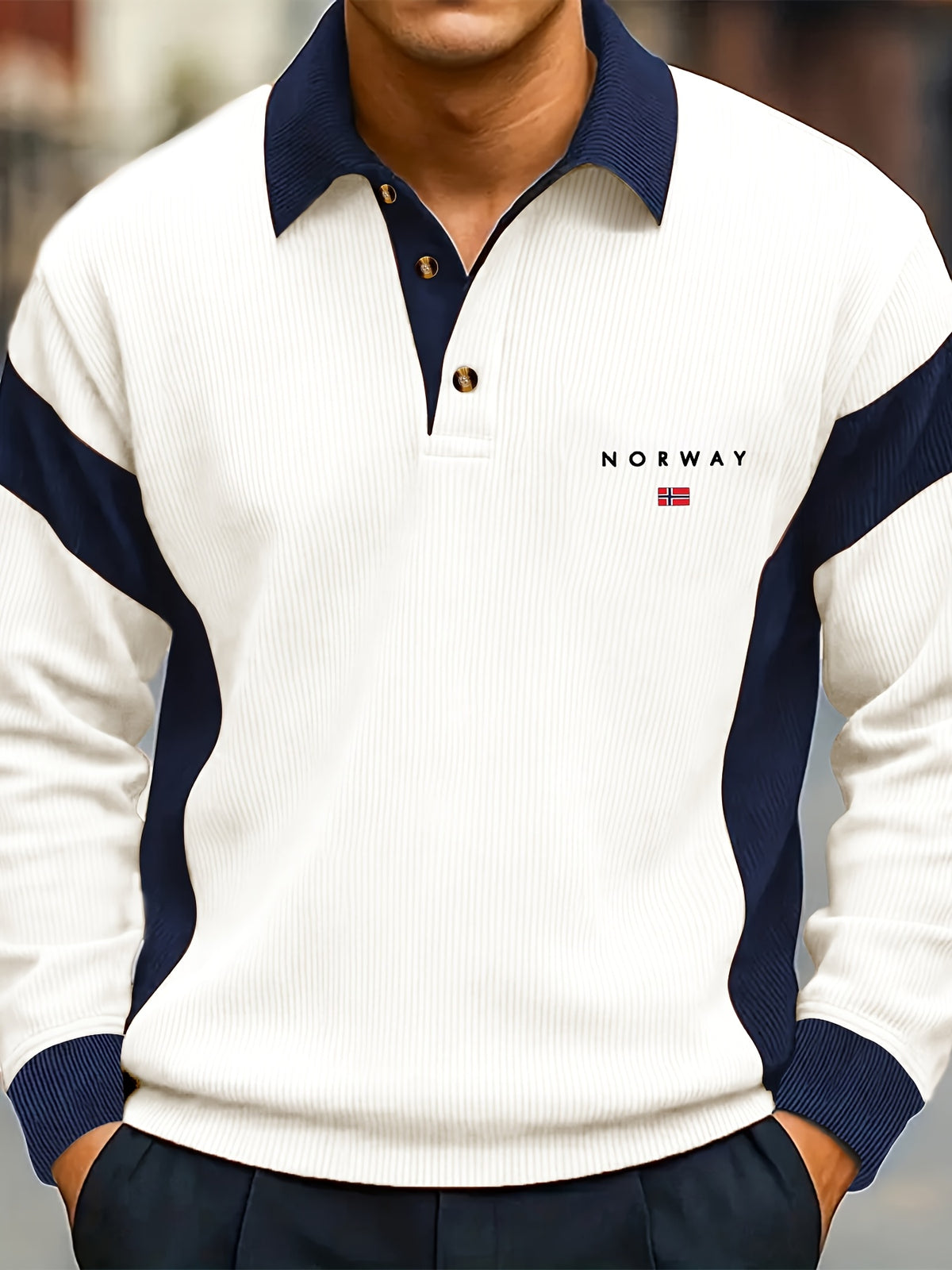 Pearson OBM Spring/Autumn Men's New Chic Color-Block Printed Lapel Polo Shirt, Versatile and Stylish, Suitable for Daily Casual Wear and Various Outdoor Occasions - White-NO