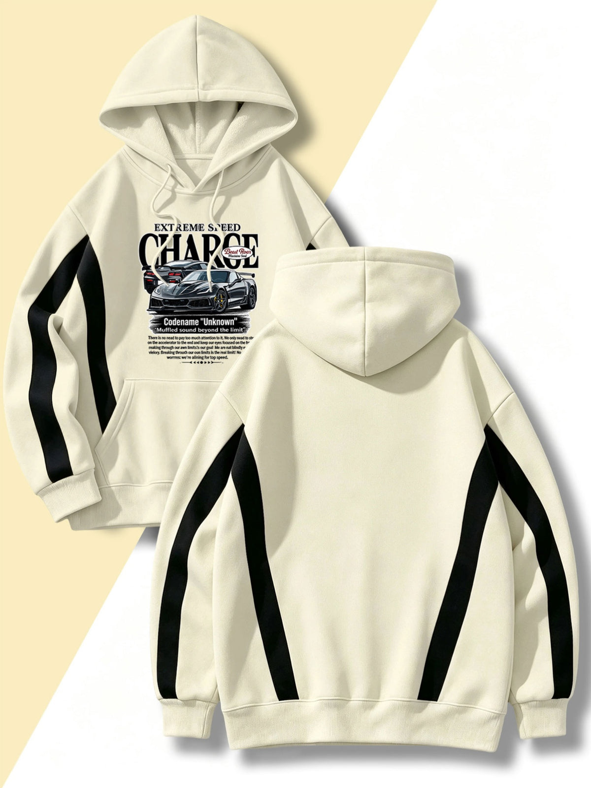 4pcs Set: 2026 Autumn/Winter Men's Street Style Hooded Sweatshirt with Diagonal Contrast Color Stripes on Sleeves, Long Sleeves, Adjustable Drawstring, Large Capacity Kangaroo Pocket for Phones, Skin-Friendly and Warm, Versatile Pullover Hoodie - Apricot + Apricot + Apricot + Apricot