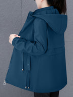Women'S Fall Winter Fleece-Lined Thick Trench Coat, Warm Top Outerwear for Autumn Winter Season, Drawstring Waist Design, Elastic Windproof Cuffs, Easy Comfortable Lightweight Coat - Peacock Blue