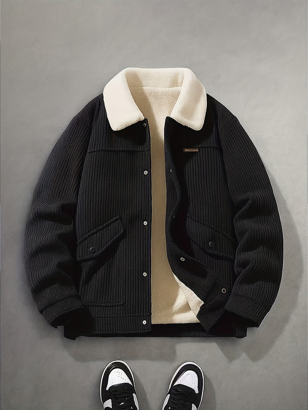 Men'S Autumn Winter New Fashion Easy Fleece Thick Warm Coat Outdoor Casual Sports Thickened Lapel Coat - Black