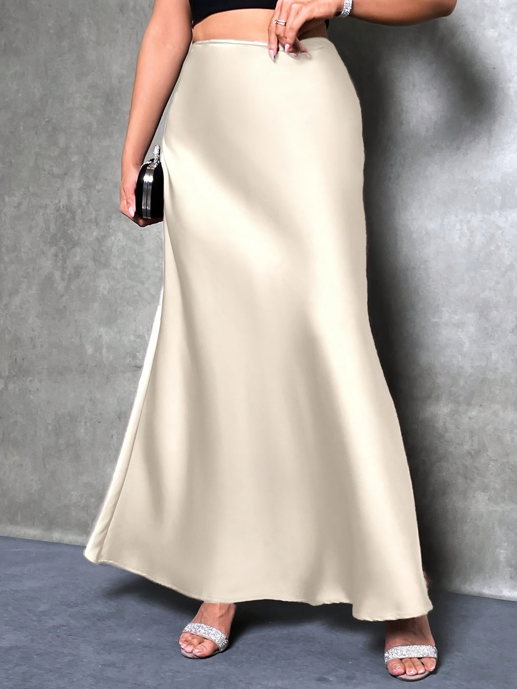 Elegant Women's Long Skirt - Satin Jersey Fabric with a Satin Finish, Perfect for Christmas & Valentine's Day Date Outfits, Suitable for Autumn/Winter Holiday Parties and Commuting, Machine Washable Light Luxury Design, High-End and Graceful - White