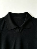 Men'S Textured Knit Polo Shirt Summer V-Neck Short Sleeve Mountain Print Loose Casual Commuter Top - Black