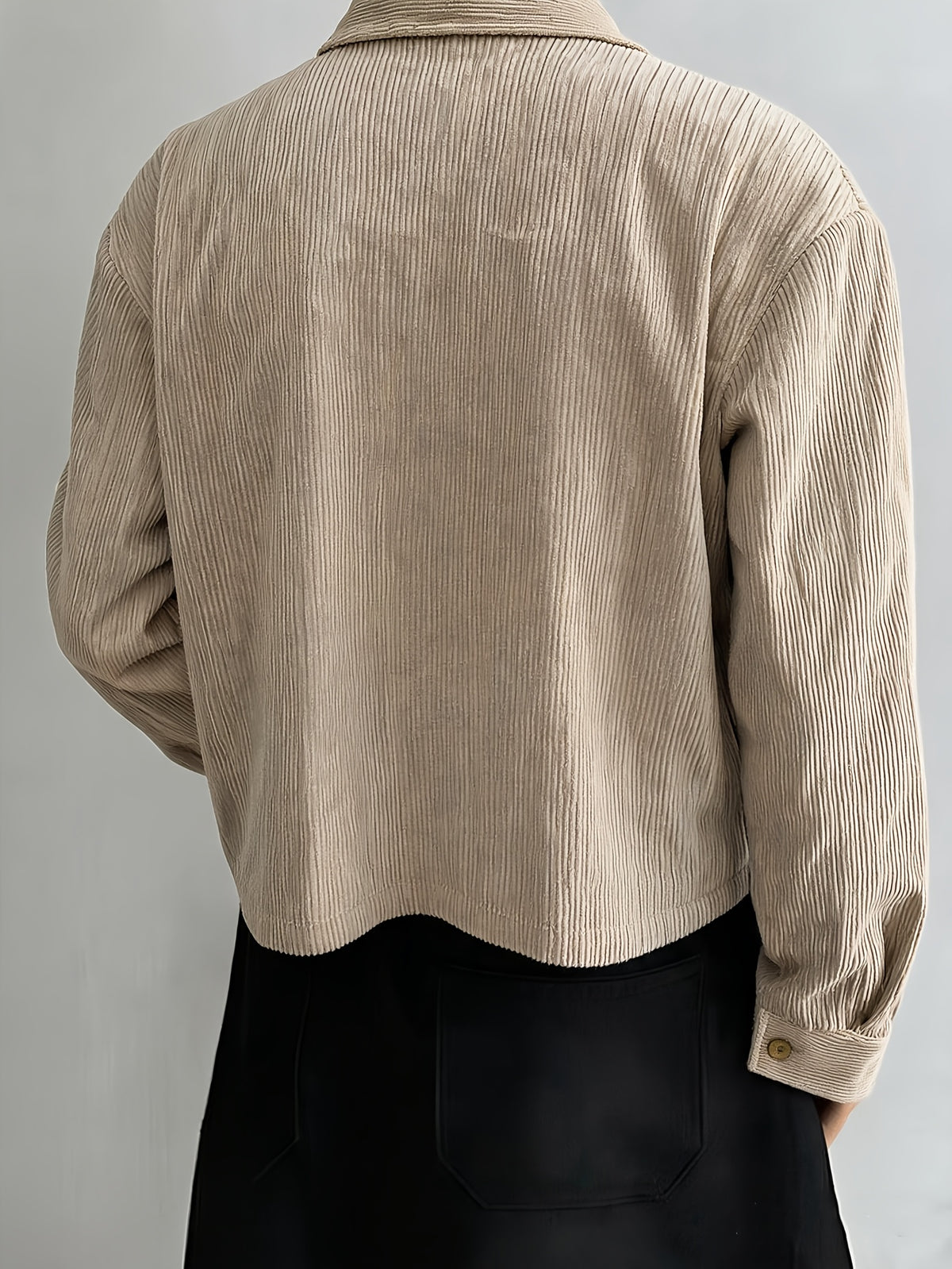 New Men'S Corduroy Short-Length Long-Sleeve Jacket Top, Soft And Skin-Friendly Texture, Double-Pocket Design Practical And Stylish, Drop-Shoulder Loose Short Cut to Enhance Waistline And Leg Length - Khaki