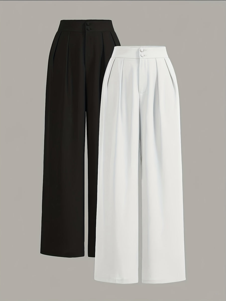 High-Waisted Wide-Leg Pants Two-Piece Set - Black+White