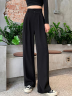 Ice Fiber Fabric Cool Touch Ultra-Thin Summer Women's Long Pants, 2026 Spring/Summer New Style Slim Fit Suit Pants, Trendy Women's Pants, Wide-Leg Loose Fit, Widened Cut, Loose Size, Suitable for Women's Summer Wide-Leg Pants, Draped Straight-Leg - Black