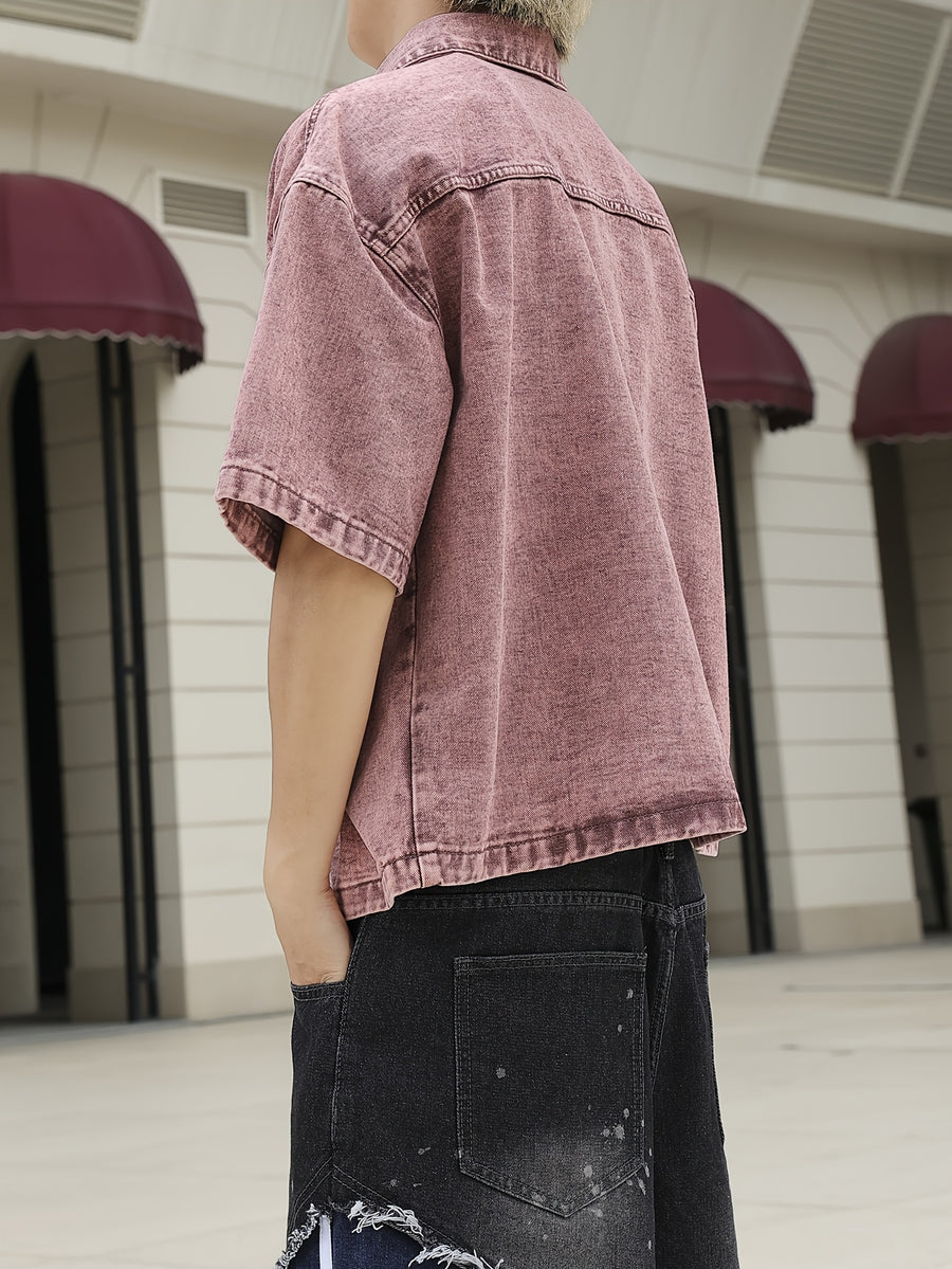 Men's Fashion Denim Top - Burgundy